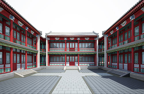 新盈镇北京四合院设计古建筑鸟瞰图展示